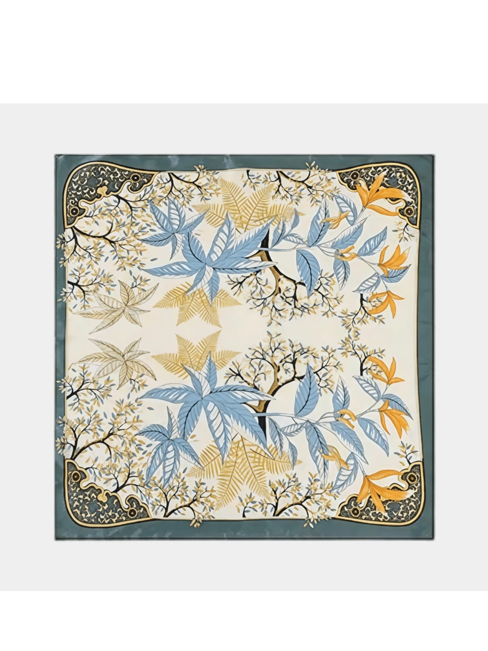 Silky Botanical Floral Leaf Print Square Scarf